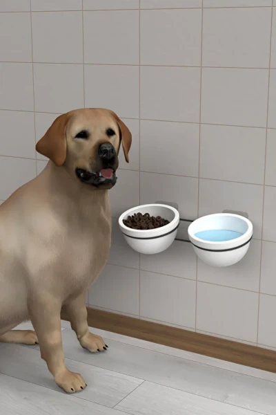 Yapışkanlı 2 li Kedi Köpek Mama Ve Su Kabı