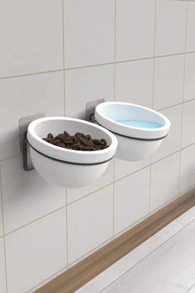 Yapışkanlı 2 li Kedi Köpek Mama Ve Su Kabı