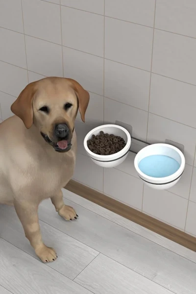 Yapışkanlı 2 li Kedi Köpek Mama Ve Su Kabı