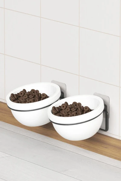 Yapışkanlı 2 li Kedi Köpek Mama Ve Su Kabı