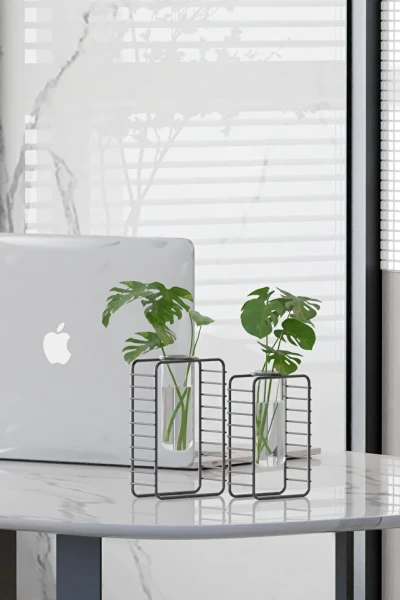 2 li Set Şık Masaüstü Çiçeklik Mini Çiçek Bahçeniz Minimalist Vazo Ve Standı