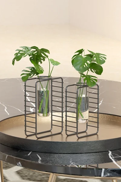 2 li Set Şık Masaüstü Çiçeklik Mini Çiçek Bahçeniz Minimalist Vazo Ve Standı