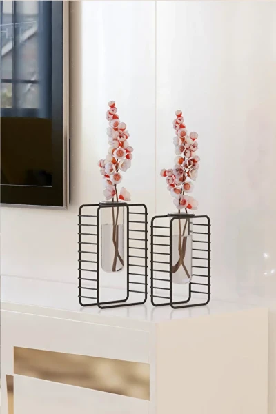 2 li Set Şık Masaüstü Çiçeklik Mini Çiçek Bahçeniz Minimalist Vazo Ve Standı