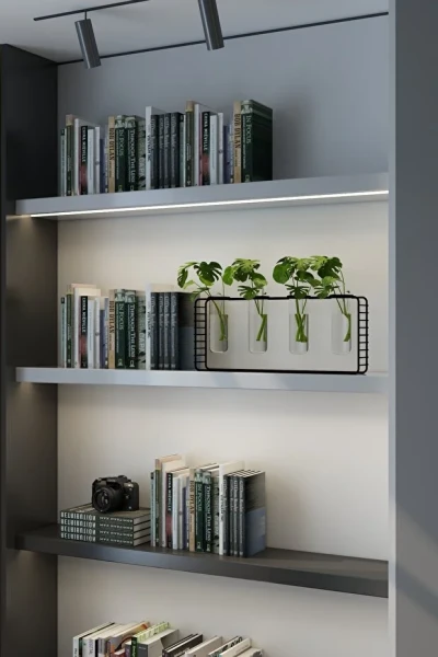 4 Gözlü Siyah Metal Standlı Masaüstü Çiçeklik ve Ofis Çiçekliği Minimal Vazo