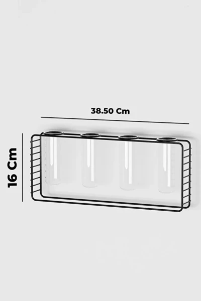 4 Gözlü Siyah Metal Standlı Masaüstü Çiçeklik ve Ofis Çiçekliği Minimal Vazo