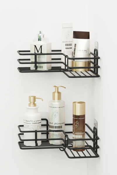 Yapışkanlı 2 Adet Siyah Metal Banyo Köşeliği