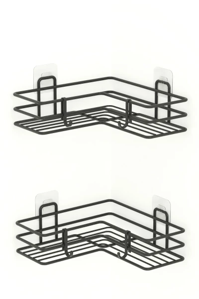 Yapışkanlı 2 Adet Siyah Metal Banyo Köşeliği