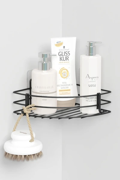 Yapışkanlı Tek Katlı Banyo Köşe Rafı