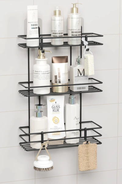 Yapışkanlı 3 Katlı Banyo Rafı