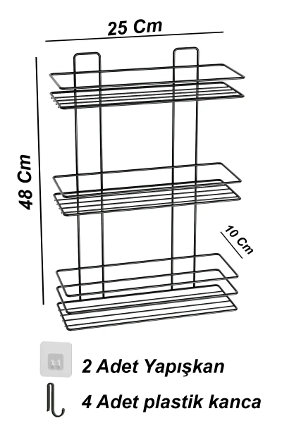 Yapışkanlı 3 Katlı Banyo Rafı