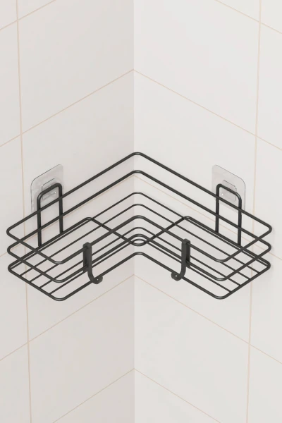 Yapışkanlı Tek Katlı Köşeli Banyo Rafı