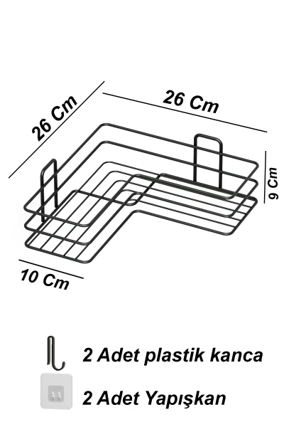 Yapışkanlı Tek Katlı Köşeli Banyo Rafı
