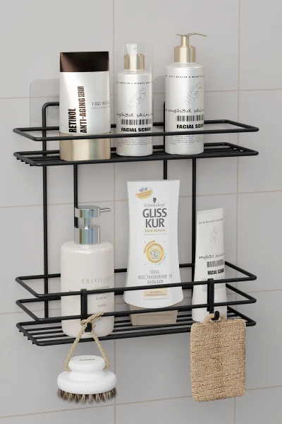 Yapışkanlı 2 Katlı Banyo Rafı