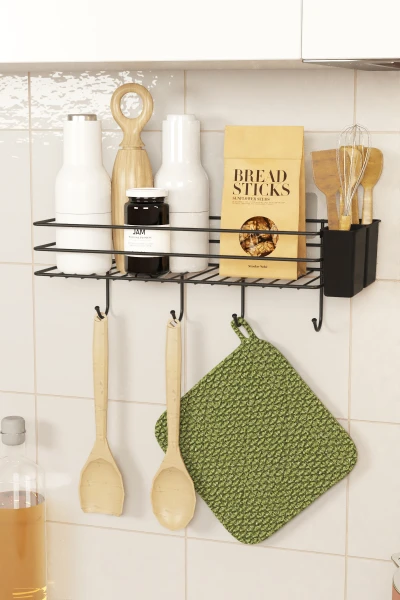 Two-tier black wire kitchen spice rack
