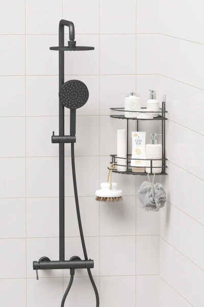 Selbstklebendes 2-stöckiges Eck-Badezimmerregal