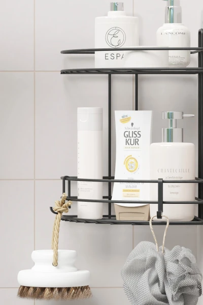 Selbstklebendes 2-stöckiges Eck-Badezimmerregal